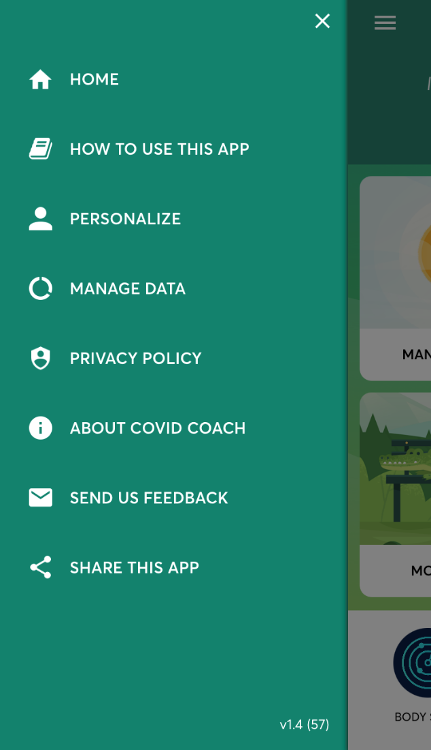 mobile screenshot of Menu view